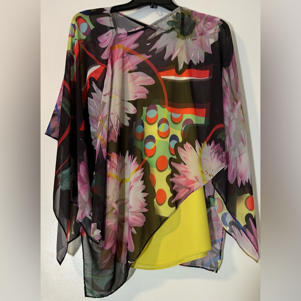 Frank Lyman Design Sheer Floral Blouse - Black and Multicolor